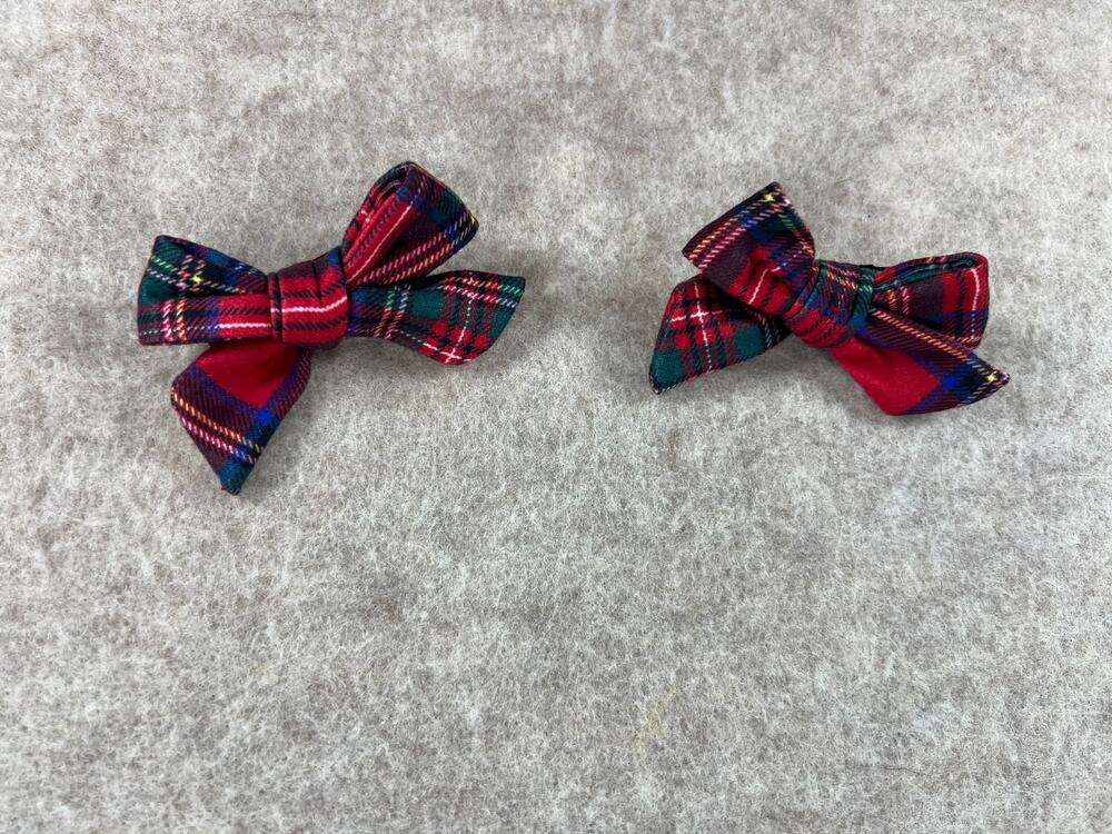 Posh Peanut Red Tartan Plaid Pigtail Clip Bows Christmas Holiday
